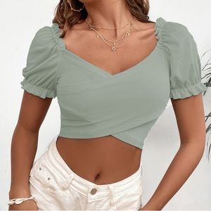 Shein Privé Wrap Cross Front Rib Knit Crop Top